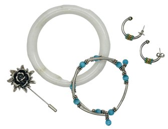 Summer Ready Bracelets, Pin And Earrings - Includes Sterling Silver - 4 Pieces