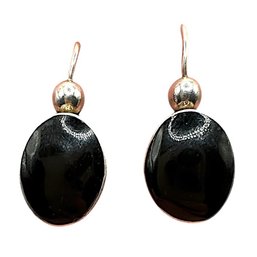 Vintage Mexican Sterling Silver Oval Onyx Dangle Earrings