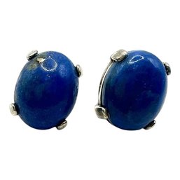 Vintage Sterling Silver Oval Lapis Stud Earrings