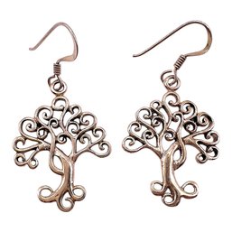 Vintage Sterling Silver Artisan Tree Dangle Earrings