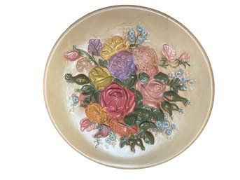 Pair Of Hand Decorated Floral Relief Ceramic Plates