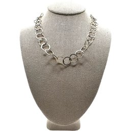 Beautiful Italian Sterling Silver Long Circle Chain Necklace