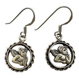 Vintage Sterling Silver Cherub Dangle Earrings