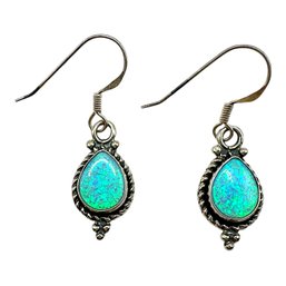 Vintage Sterling Silver Blue Fire Opal Dangle Earrings