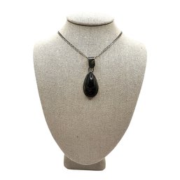 Italian Sterling Silver Necklace With Wooden Teardrop Pendant