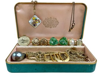 Glam Vintage Gold-toned Costume Jewelry Collection With Farrington Box