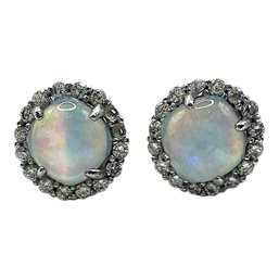 Vintage Sterling Silver Halo White Opal Stud Earrings