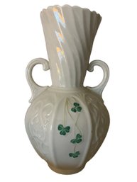 Belleek Fluted Shamrock Vase With Handles