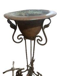Aged Copper Planter With Iron Stand