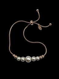 Beautiful Italian Sterling Silver Rose Gold Vermeil DYADEMA Pearl Pull String Bracelet