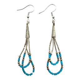 Vintage Sterling Liquid Silver Turquoise Beaded Dangle Earrings