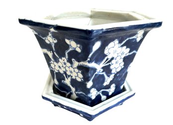 Mid Century Blue & White  Porcelain Cache Pot