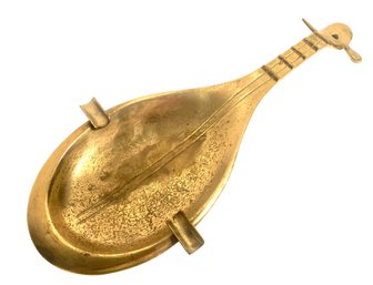 Mid Century Cast Brass Lyre Shaped Ashtray