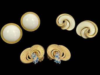 3 Midcentury Designer Costume Earring Sets : Trifari, Boucher