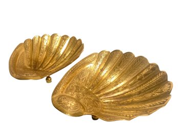 Pair Of Vintage Brass Figural Shell Bowls