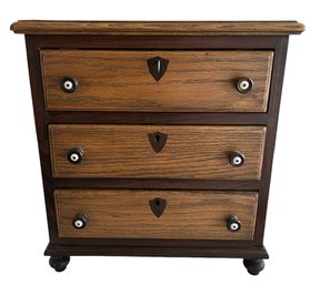 Antique Table Top 3 Drawer Jewelry- Trinket- Momento Storage Box With Key  14.5' High X 12.5' X 9' Depth