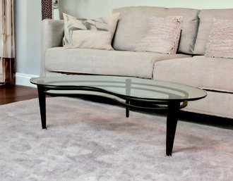 Modern Kidney Shaped  Glass Top Coffee Table