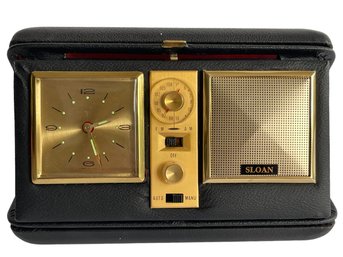 SLOAN Vintage Gold Tone TRAVEL ALARM CLOCK AM/FM RADIO No.103 Wind-Up In Case TESTED WORKING