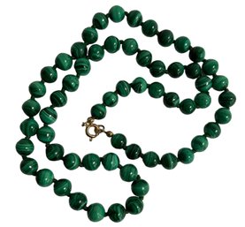 Hand Knotted 22' Malachite Beaded Necklace Bead Size Is 7.99 MM