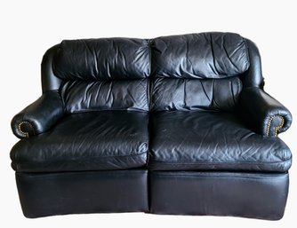 Black Leather Two Seat Love Seat Sofa With Foot Rest By Motion Craft