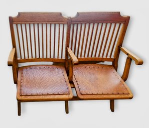 Vintage/Antique 'Hall Seater' Or 'theatre-Bench'  In A Rich Tiger Oak With Cushions - Uber Cool!!