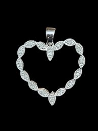 Vintage Sterling Silver Clear Stones Heart Pendant