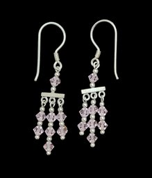 Vintage Sterling Silver Pink Beaded Dangle Earrings