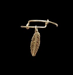Vintage  Alex And Ani Sterling Silver Vermeil Feather Dangle Ring, Size 7