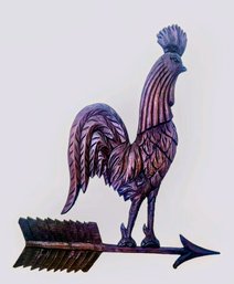 Antique Wall Hanging Carved Mahogany Rooster Perched On Arrow