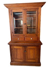 Stunning Anmtique Regency Style China Cabinet /Cupboard In Cherry Stained Oak With Carved Beading