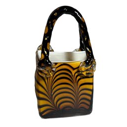 Vintage Murano Like Glass Handled Tiger Themed Handbag