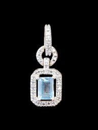 Vintage Sterling Silver Aquamarine Color Stone Marcasite Pendant