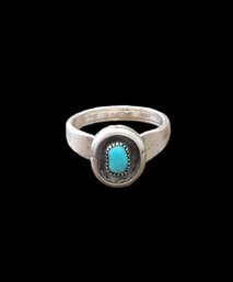 Vintage Native American Sterling Silver Turquoise Color Ring, Size 3