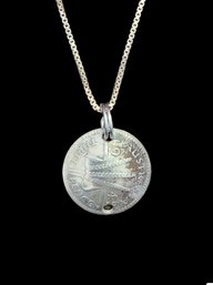 Vintage Italian Sterling Silver Neckalce With Australian Three Pence Coin Pendant