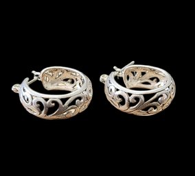 Vintage Sterling Silver Intricate Hoop Earrings