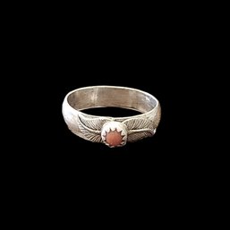 Vintage Native American Sterling Silver Coral Color Ring, Size 6.5