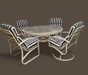 Outdoor Patio Table & Chairs W Striped Seat Cushions