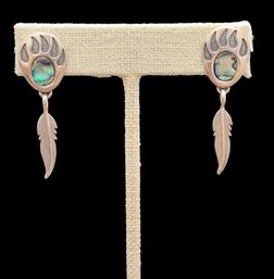 Vintage Native American Sterling Silver Feather Abalone Earrings