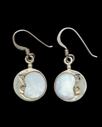 Vintage Sterling Silver Vermeil Mother Of Pearl Color Moon Earrings