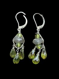 Vintage Artisan Sterling Silver Green Dangle Earrings