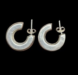 Vintage Sterling Silver Flat Edge Hoop Earrings