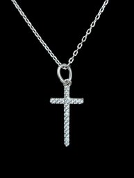 Vintage Sterling Silver White Stones Cross Necklace