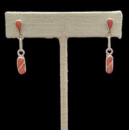 Vintage Sterling Silver Coral Color Dangle Earrings