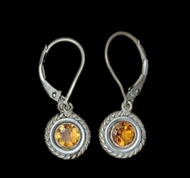 Vintage Sterling Silver Amber Stone Color Earrings