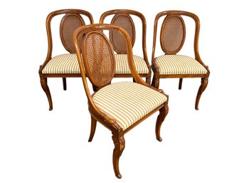 Unique Carved Swan Detail- 4 Dining Chairs With Cane Back And Upholstered Seat