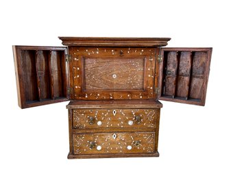 Anglo-indian Writing Cabinet With Inlay Floral Design