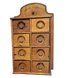 Antique Spice Cabinet Solid Wood With Stamped Lettering That Reads Spice Cabinet