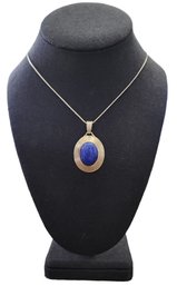 Beautiful Vintage Italian Long Sterling Silver Lapis Color Stone Necklace