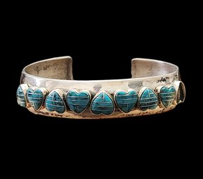 Beautiful Vintage Sterling Silver Turquoise Color Inlay Heart Bracelet