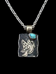 Vintage Goldcraft Sterling Silver Turquoise Butterfly Pendant Necklace